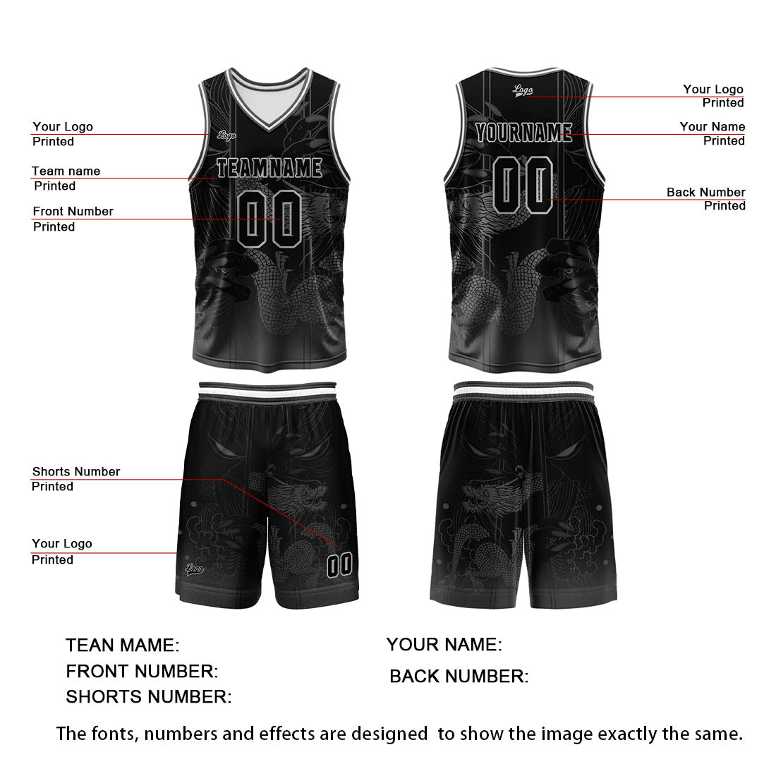 Custom  Black Reversible Basketball Suit for Adults and Kids Personalized Jersey