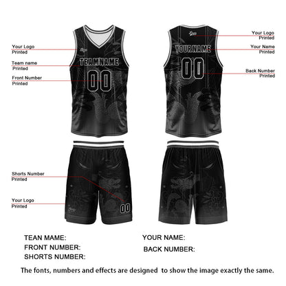 Custom  Black Reversible Basketball Suit for Adults and Kids Personalized Jersey