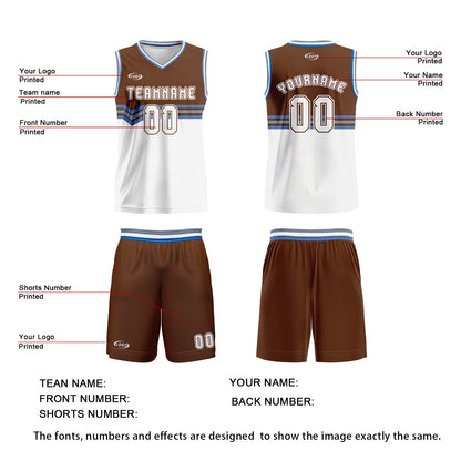 Custom Brown White Gray Blue Basketball Jersey Uniform Suit Printed Your Logo Name Number