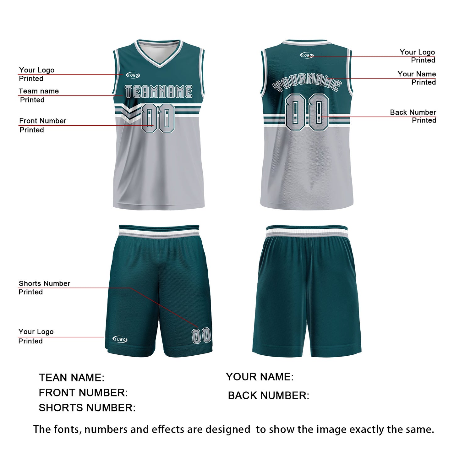 Custom Green Gray White Basketball Jersey Uniform Suit Printed Your Logo Name Number