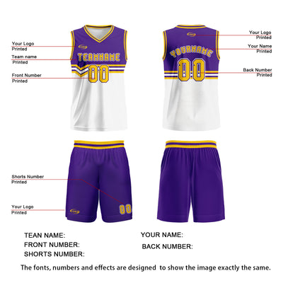Custom Purple White Yellow Basketball Jersey Uniform Suit Printed Your Logo Name Number