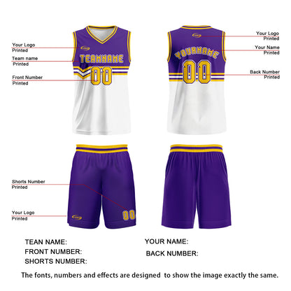 Custom Purple White Yellow Basketball Jersey Uniform Suit Printed Your Logo Name Number