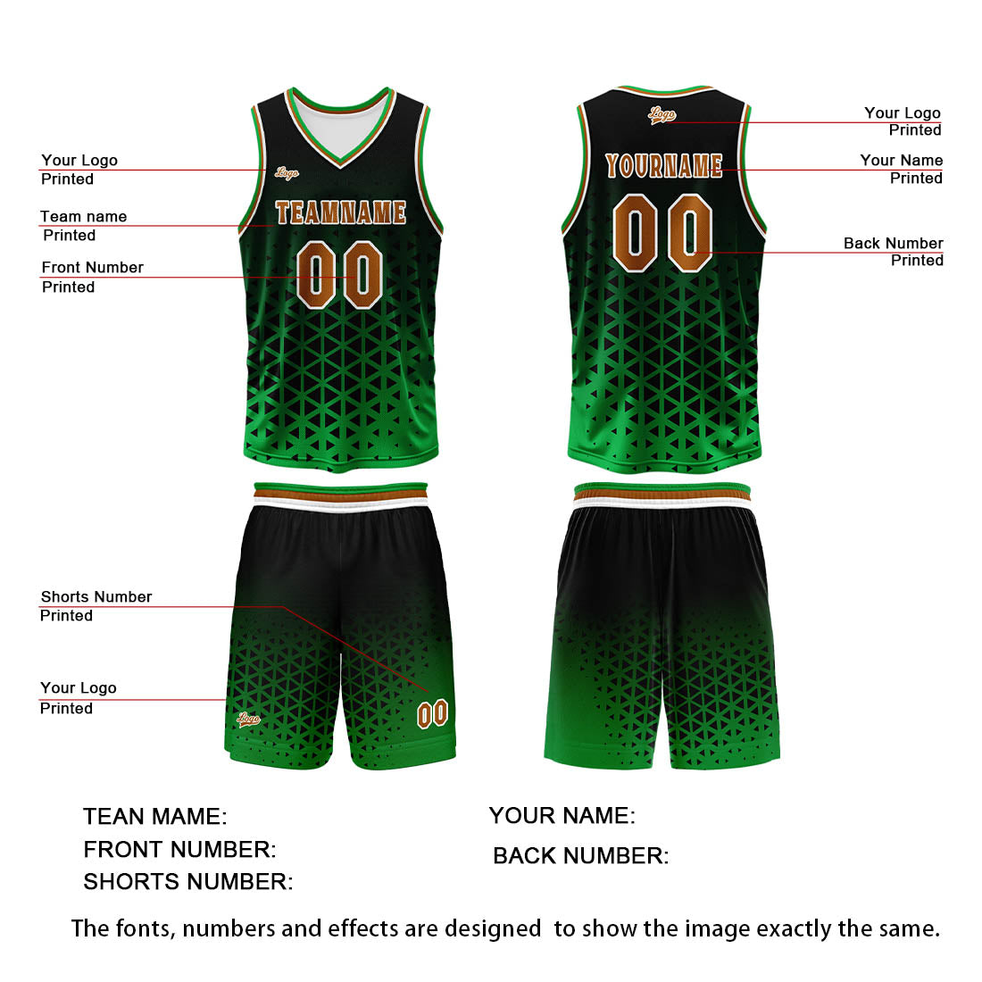 Custom Green Brown Basketball Jersey Uniform Suit Printed Your Logo Name Number