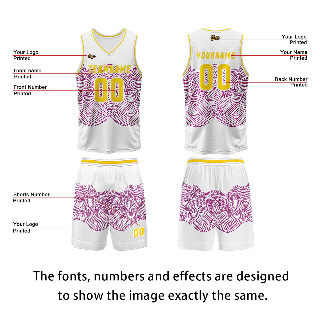 Custom White Red Green Basketball Jersey Uniform Suit Printed Your Logo Name Number