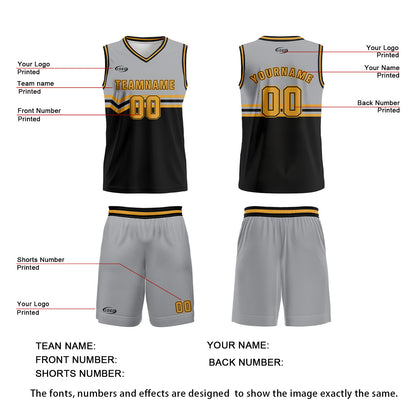 Custom Grey Black Yellow Basketball Jersey Uniform Suit Printed Your Logo Name Number