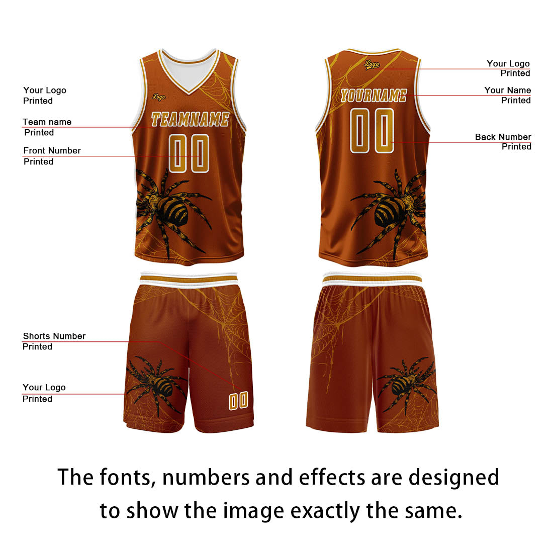 Custom Orange Basketball Jersey Uniform Suit Printed Your Logo Name Number