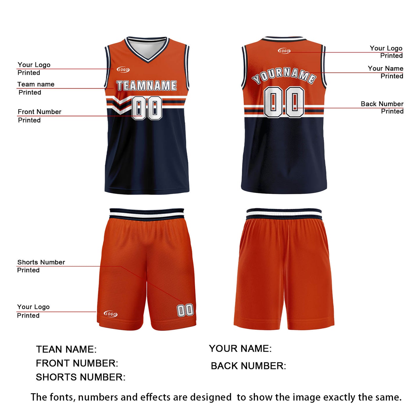 Custom Orange Navy White Basketball Jersey Uniform Suit Printed Your Logo Name Number