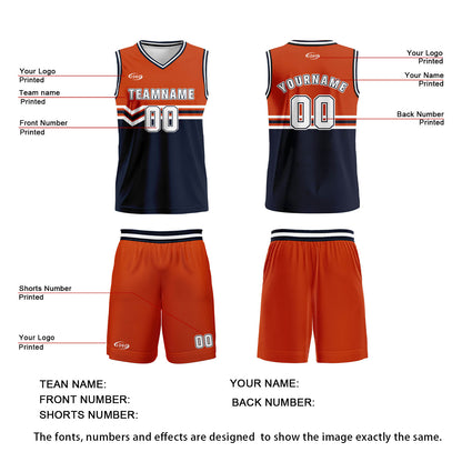 Custom Orange Navy White Basketball Jersey Uniform Suit Printed Your Logo Name Number