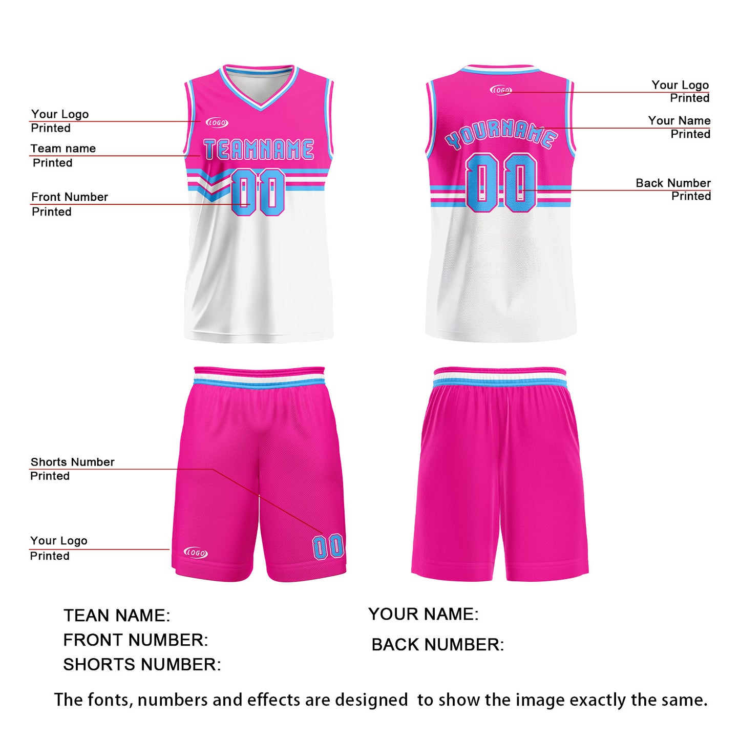 Custom Pink White Blue Basketball Jersey Uniform Suit Printed Your Logo Name Number