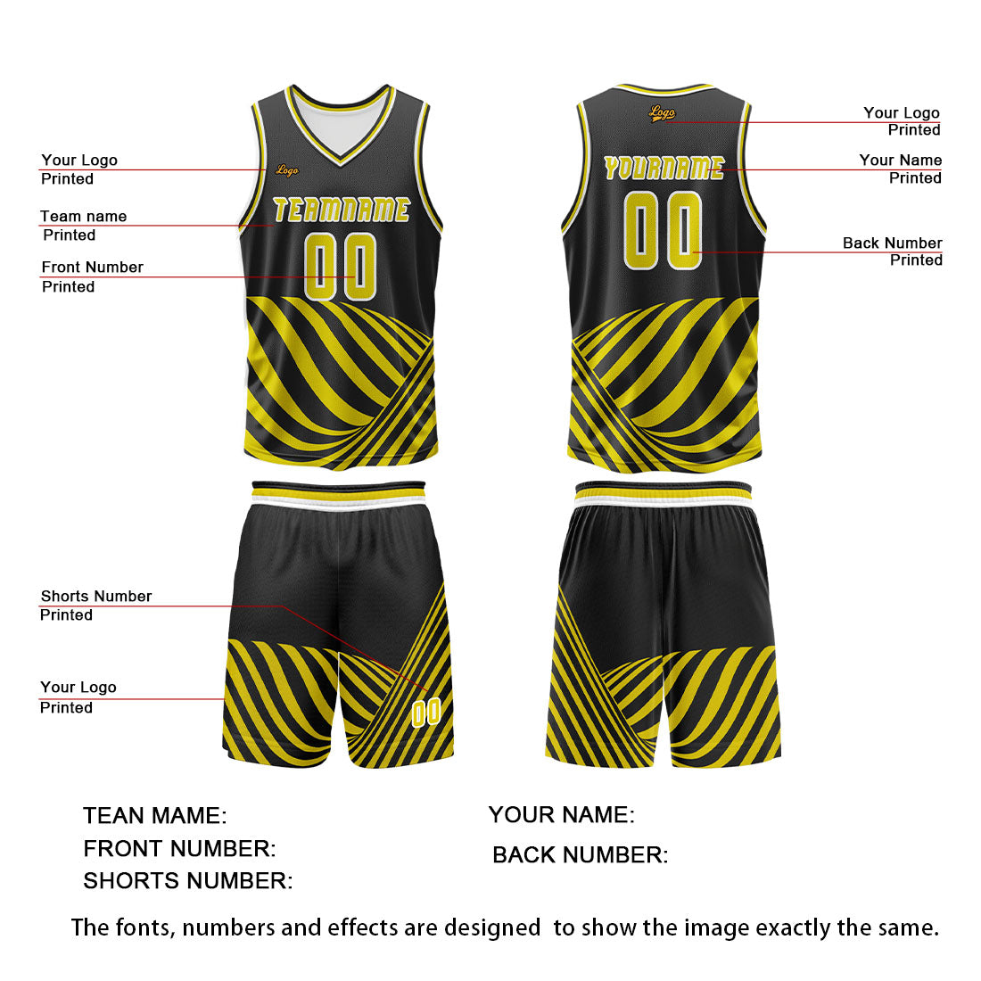 Custom Yellow Basketball Jersey Uniform Suit Printed Your Logo Name Number