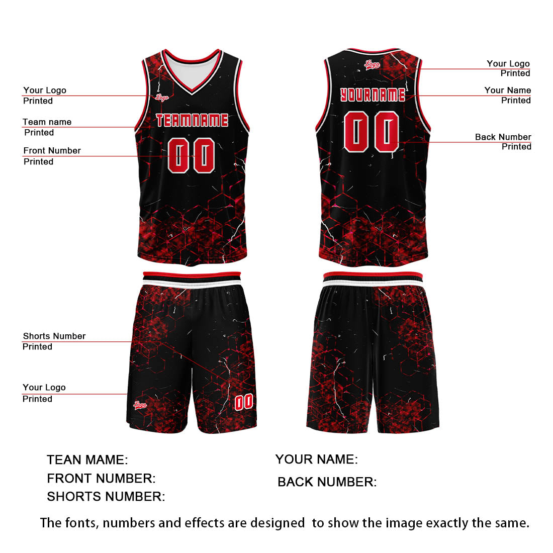 Custom Red Basketball Jersey Uniform Suit Printed Your Logo Name Number