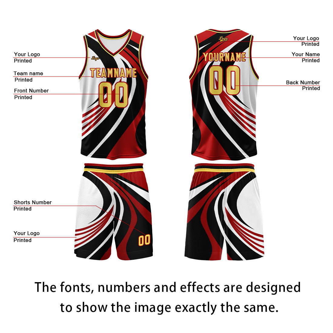 Custom Red Yellow Basketball Jersey Uniform Suit Printed Your Logo Name Number