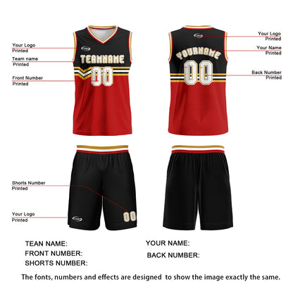 Custom Black Red Gold White Basketball Jersey Uniform Suit Printed Your Logo Name Number