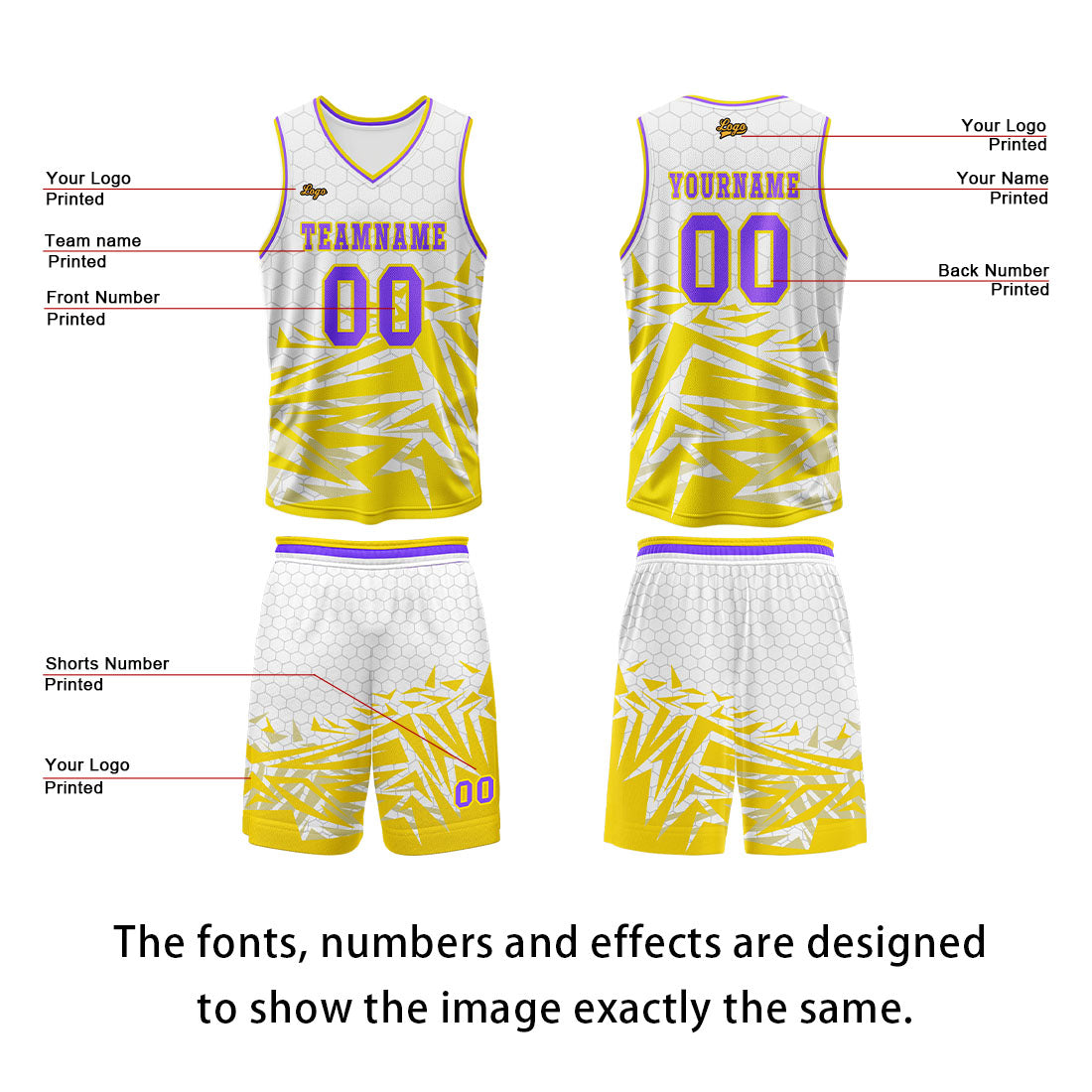 Custom Yellow Violet Basketball Jersey Uniform Suit Printed Your Logo Name Number