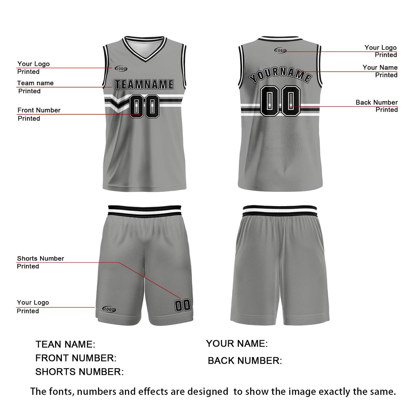 Custom Grey Black White Basketball Jersey Uniform Suit Printed Your Logo Name Number