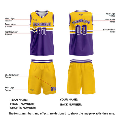 Custom Yellow Purple White Basketball Jersey Uniform Suit Printed Your Logo Name Number