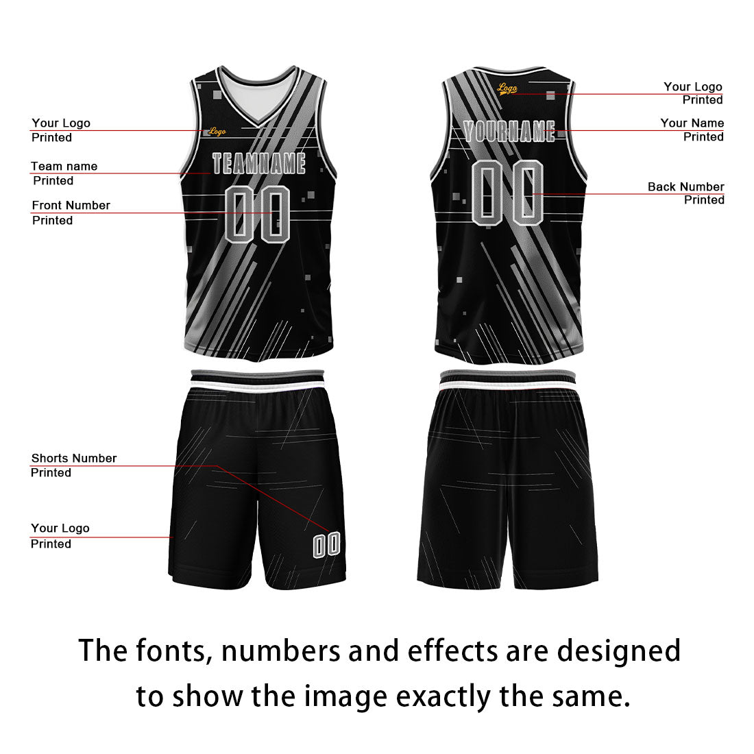 Custom Black Ash Basketball Jersey Uniform Suit Printed Your Logo Name Number