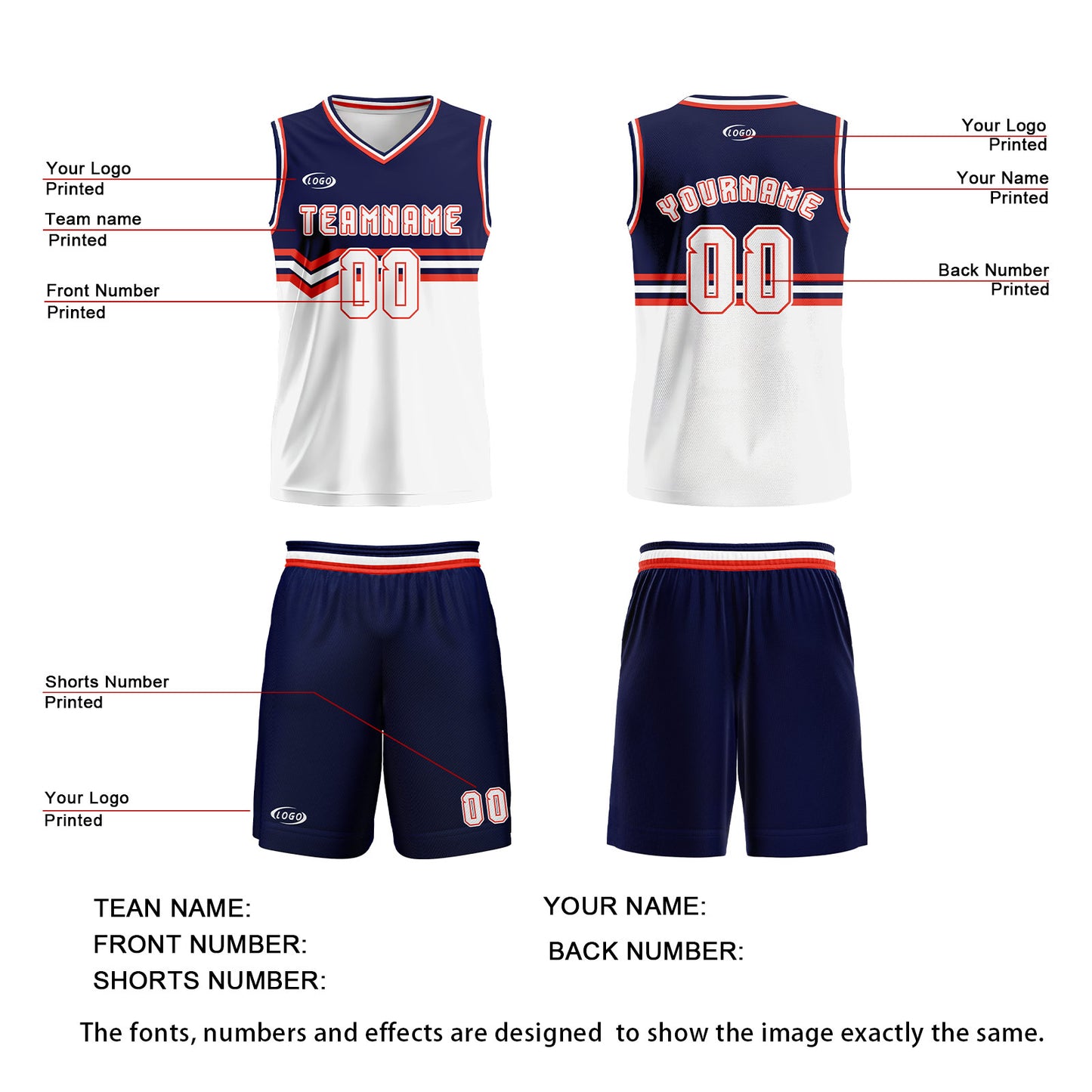 Custom Blue White Orange Basketball Jersey Uniform Suit Printed Your Logo Name Number
