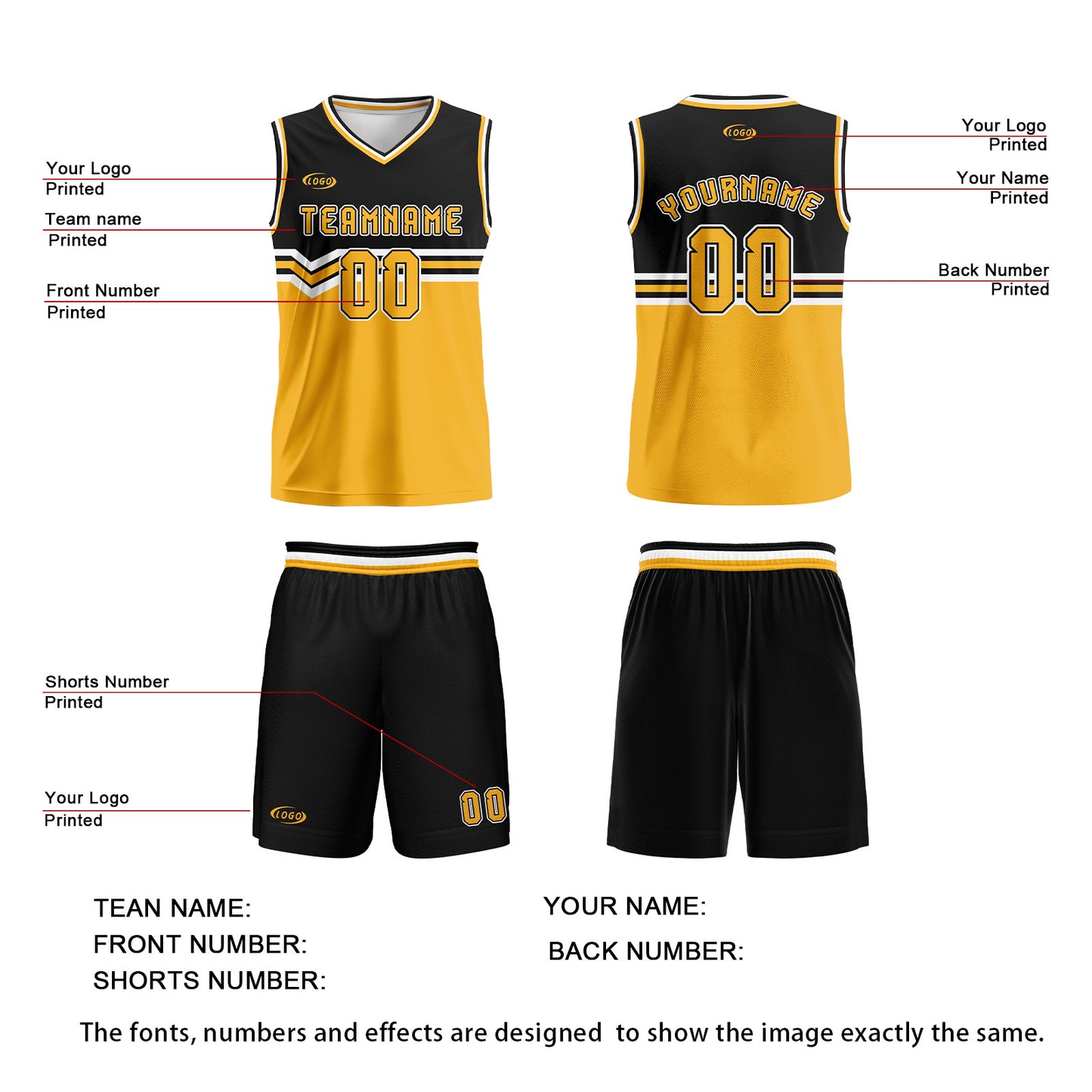 Custom Black Yellow White Basketball Jersey Uniform Suit Printed Your Logo Name Number