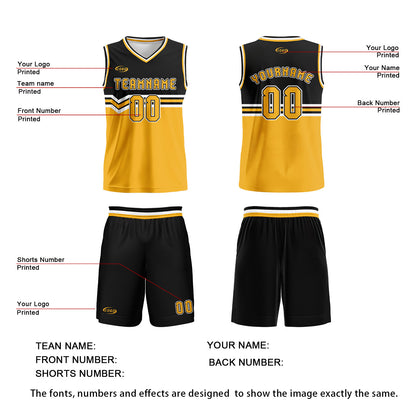 Custom Black Yellow White Basketball Jersey Uniform Suit Printed Your Logo Name Number
