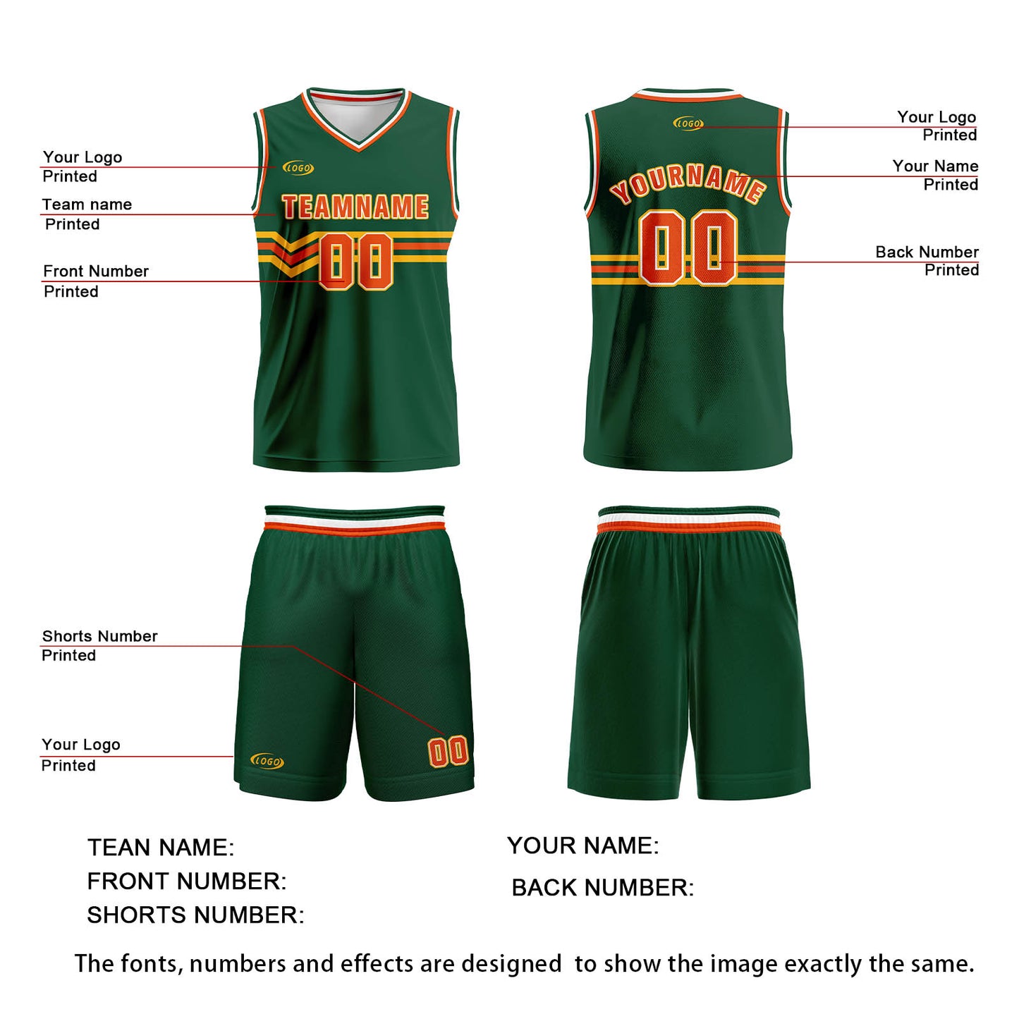 Custom Green Orange Yellow Basketball Jersey Uniform Suit Printed Your Logo Name Number