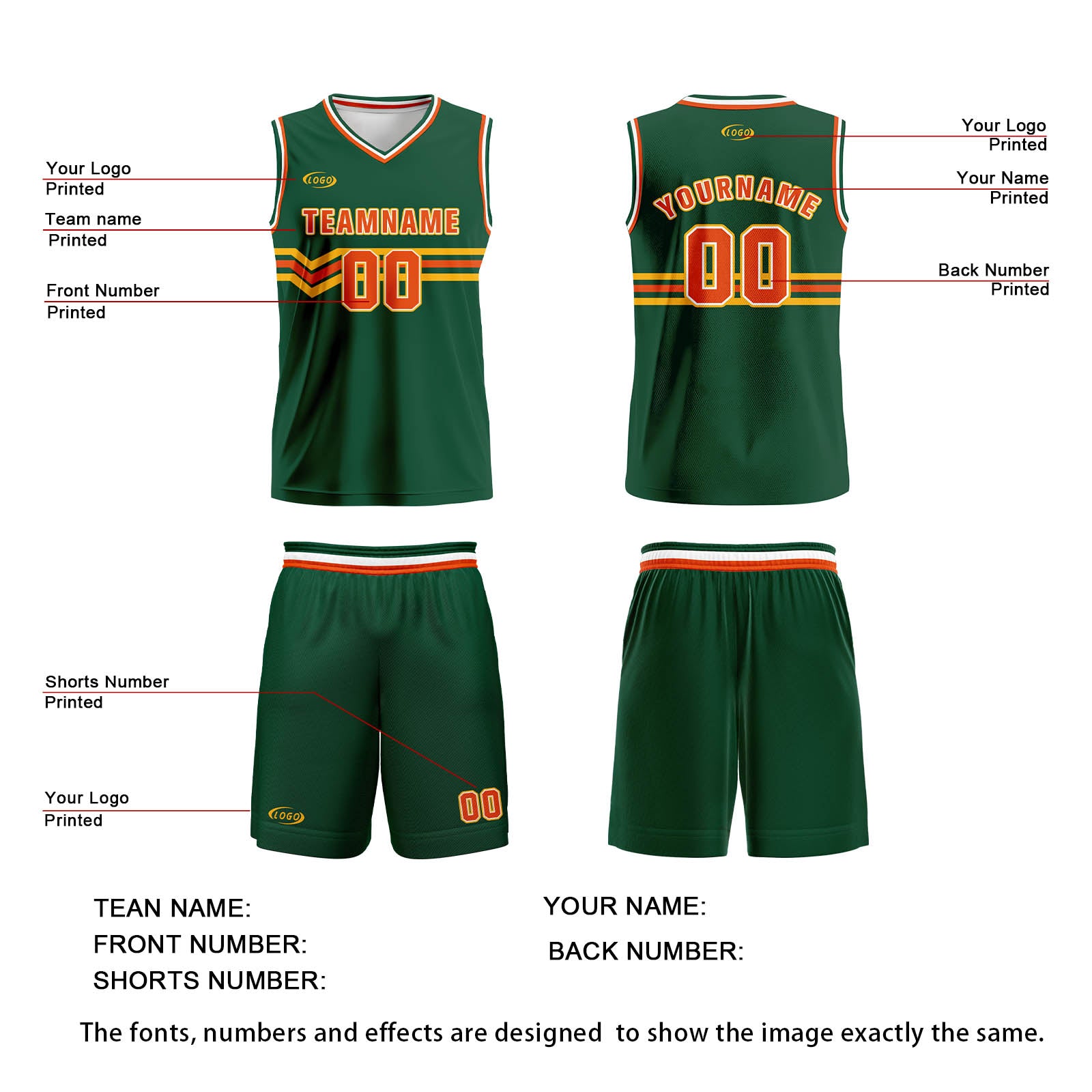 Custom Green Orange Yellow Basketball Jersey Uniform Suit Printed Your Logo Name Number