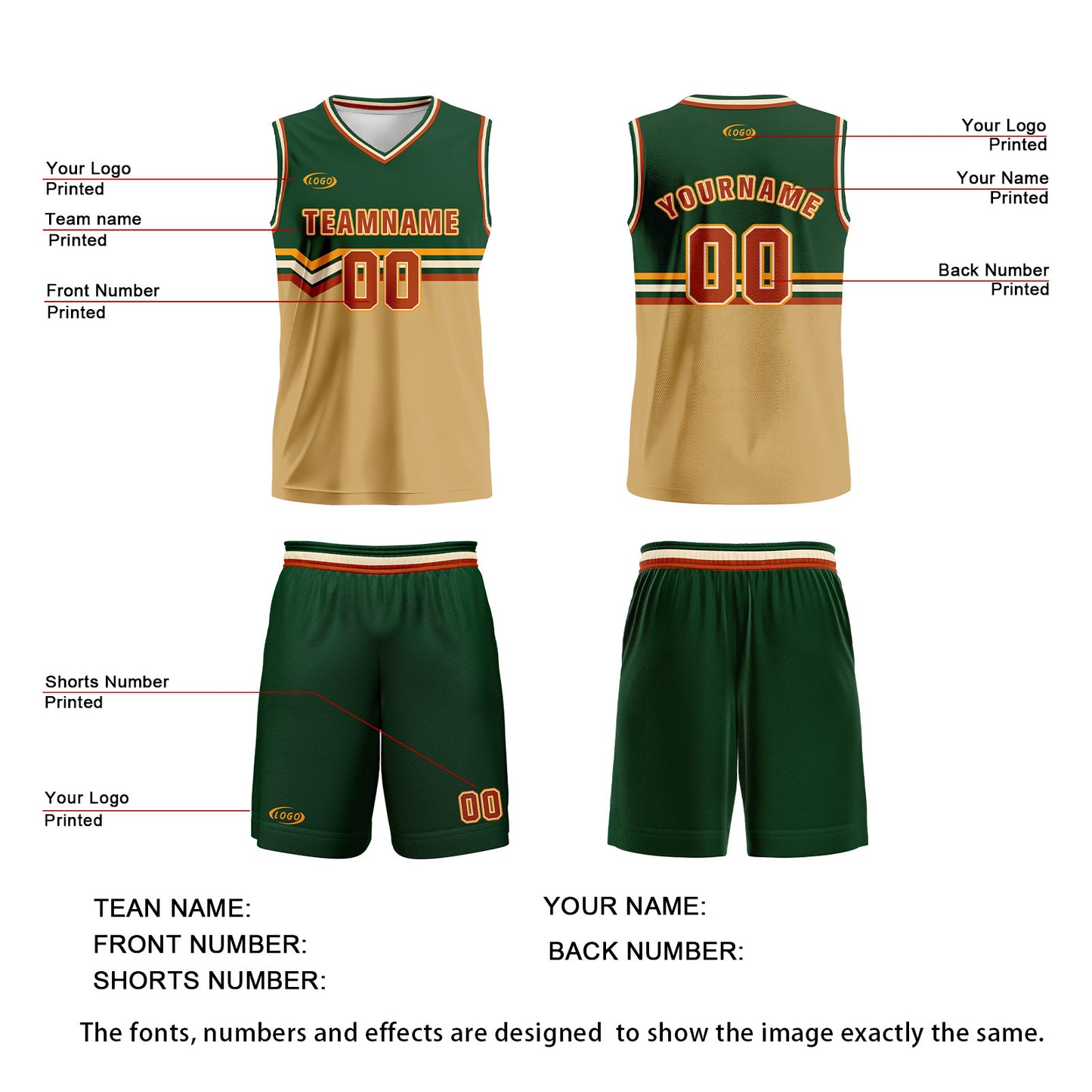 Custom Green Light Brown Red Yellow Basketball Jersey Uniform Suit Printed Your Logo Name Number
