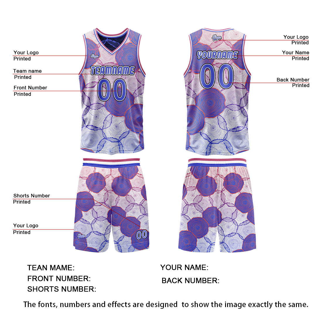 Custom Blue Purple Reversible Basketball Suit for Adults and Kids Personalized Jersey