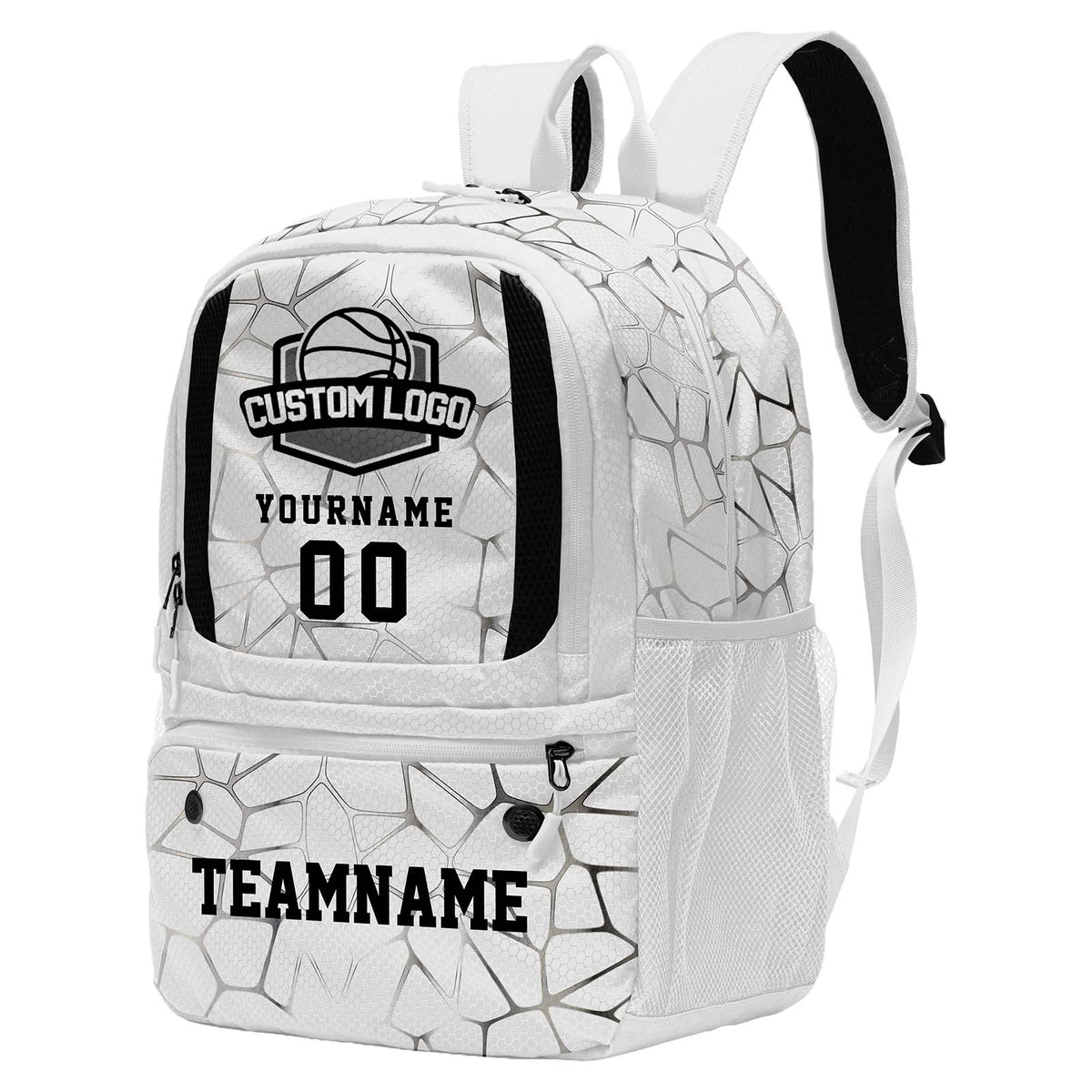 Custom White Basketball Soccer Backpack Personalized Player Names - Numbers & Team Logo #150-BP-0914-0025