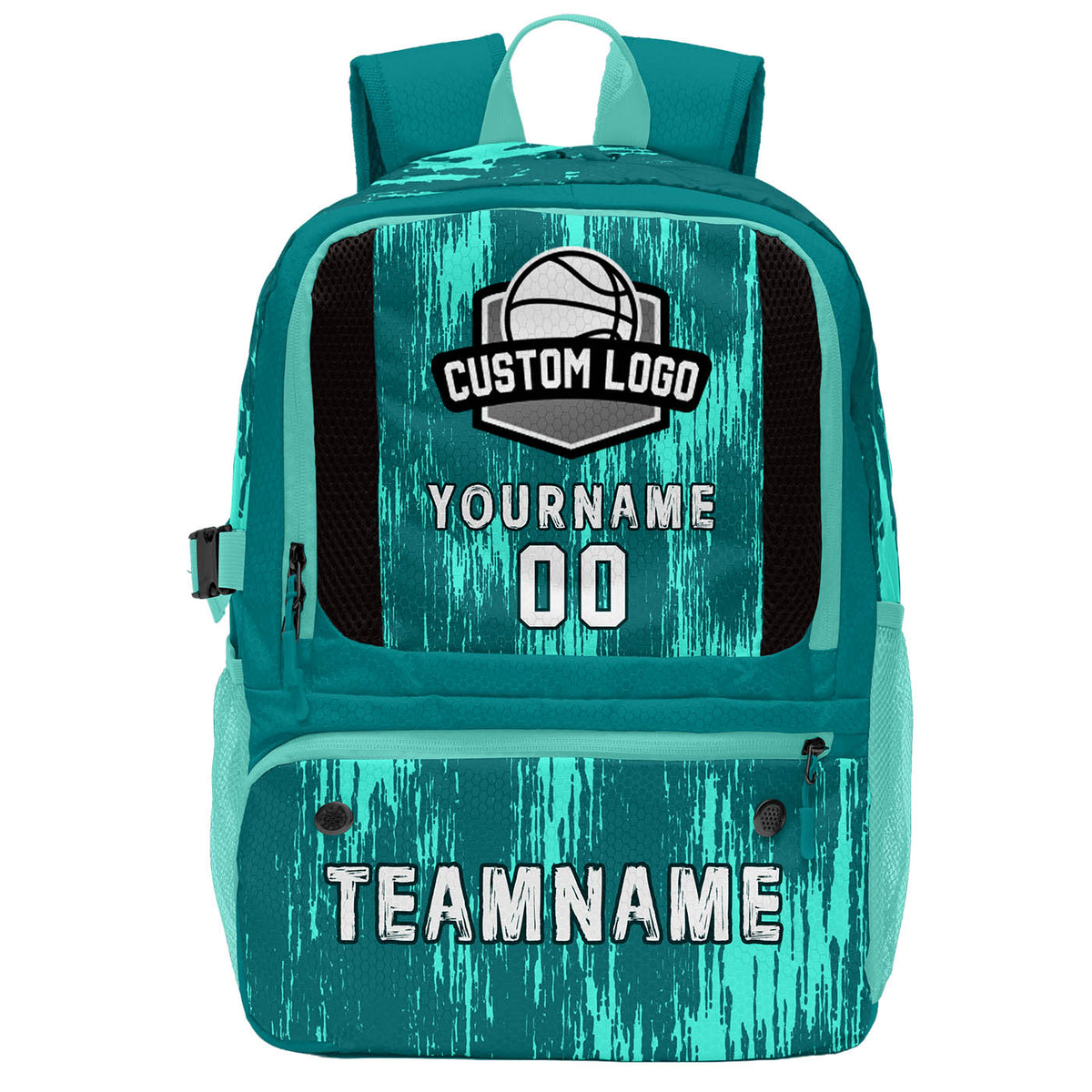 Custom Cyan Blue Basketball Soccer Backpack Personalized Player Names Numbers Team Logo #BB-0919-0010