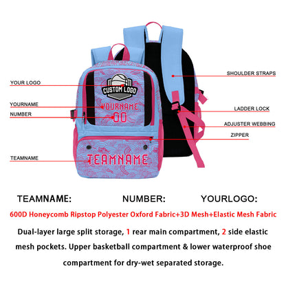 Custom Blue Rose Red Basketball Soccer Backpack Personalized Player Names Numbers Team Logo #BB-0919-0006