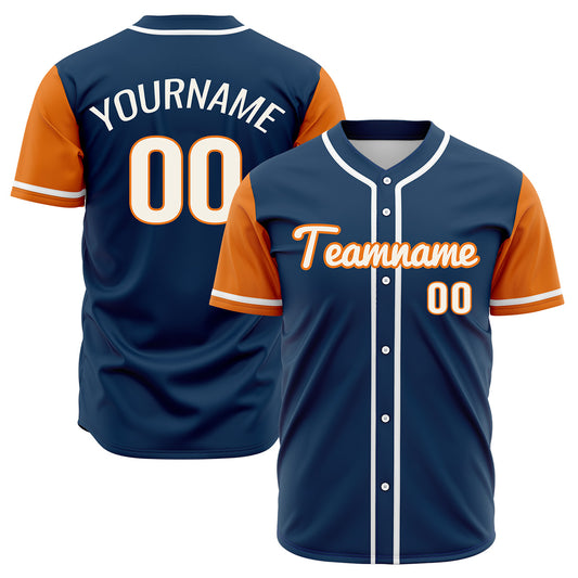 Custom Dark Blue Orange Hip Hop Baseball Jersey Stitched Printed - Personalized Name Number Shirts #BB-0919-0051