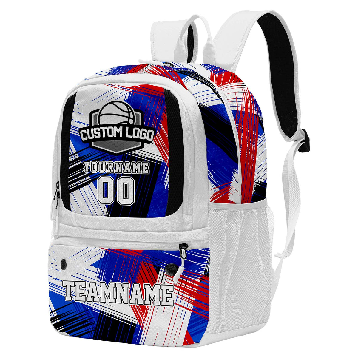 Custom White Basketball Soccer Backpack Personalized Player Names - Numbers & Team Logo #150-BP-0914-0022