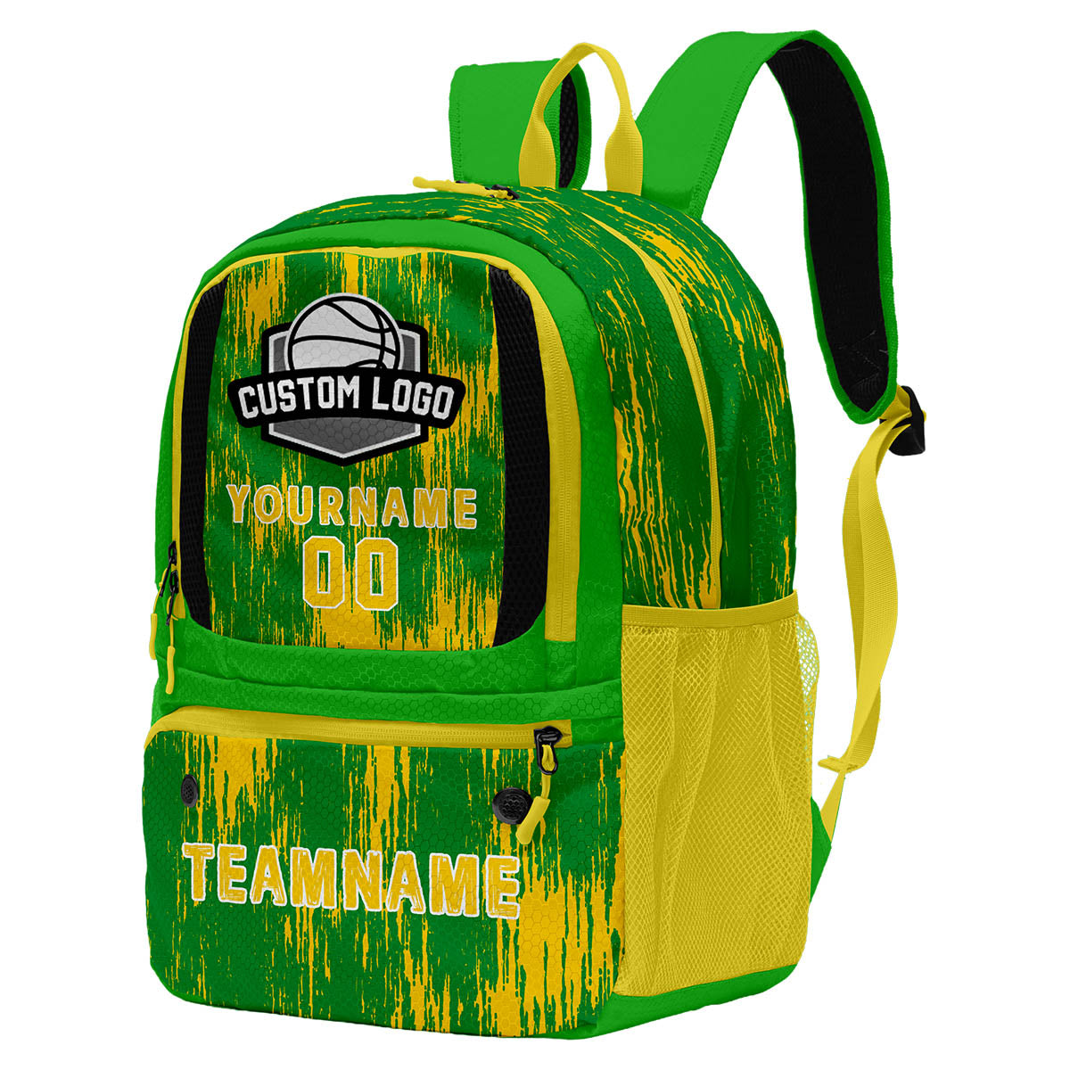Custom Grass Green Lemon Yellow Basketball Soccer Backpack Personalized Player Names Numbers Team Logo #BB-0919-0015