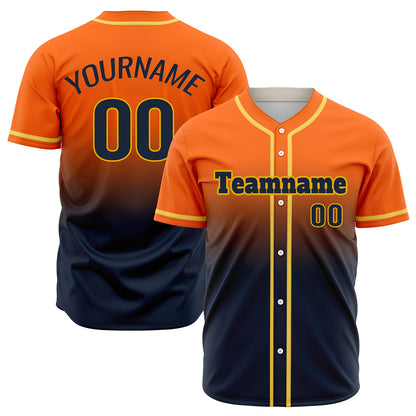 Custom Orange Dark Blue Hip Hop Baseball Jersey Stitched Printed - Personalized Name Number Shirts #BB-0919-0075