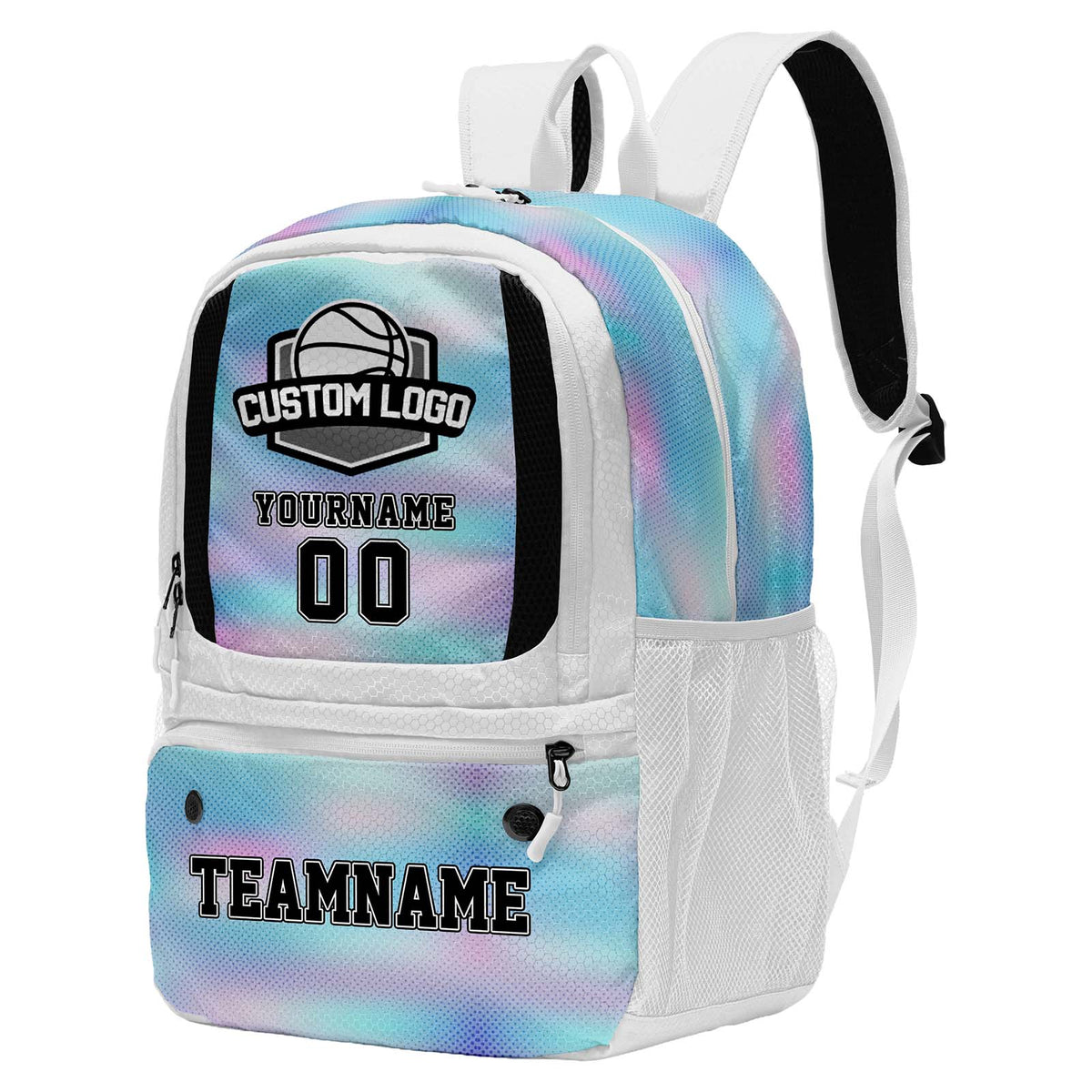 Custom White Basketball Soccer Backpack Personalized Player Names - Numbers & Team Logo #150-BP-0914-0030