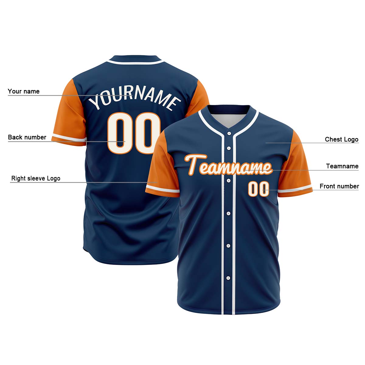 Custom Dark Blue Orange Hip Hop Baseball Jersey Stitched Printed - Personalized Name Number Shirts #BB-0919-0051