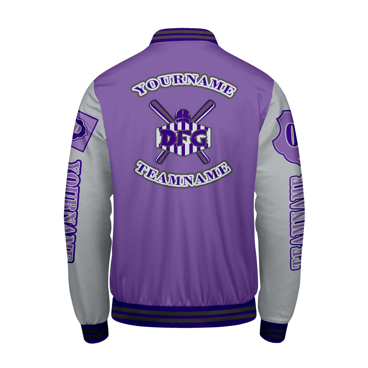 Custom Purple Light Gray Letterman Varsity Jacket Personalized Embroidery Printing