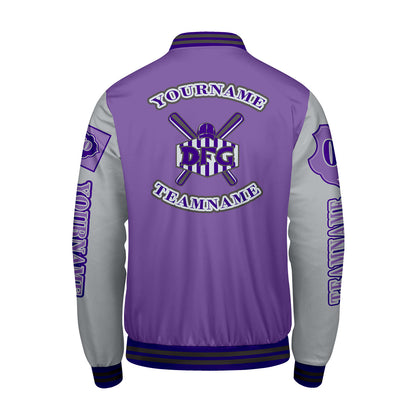 Custom Purple Light Gray Letterman Varsity Jacket Personalized Embroidery Printing