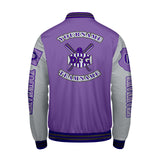 Custom Purple Light Gray Letterman Varsity Jacket Personalized Embroidery Printing