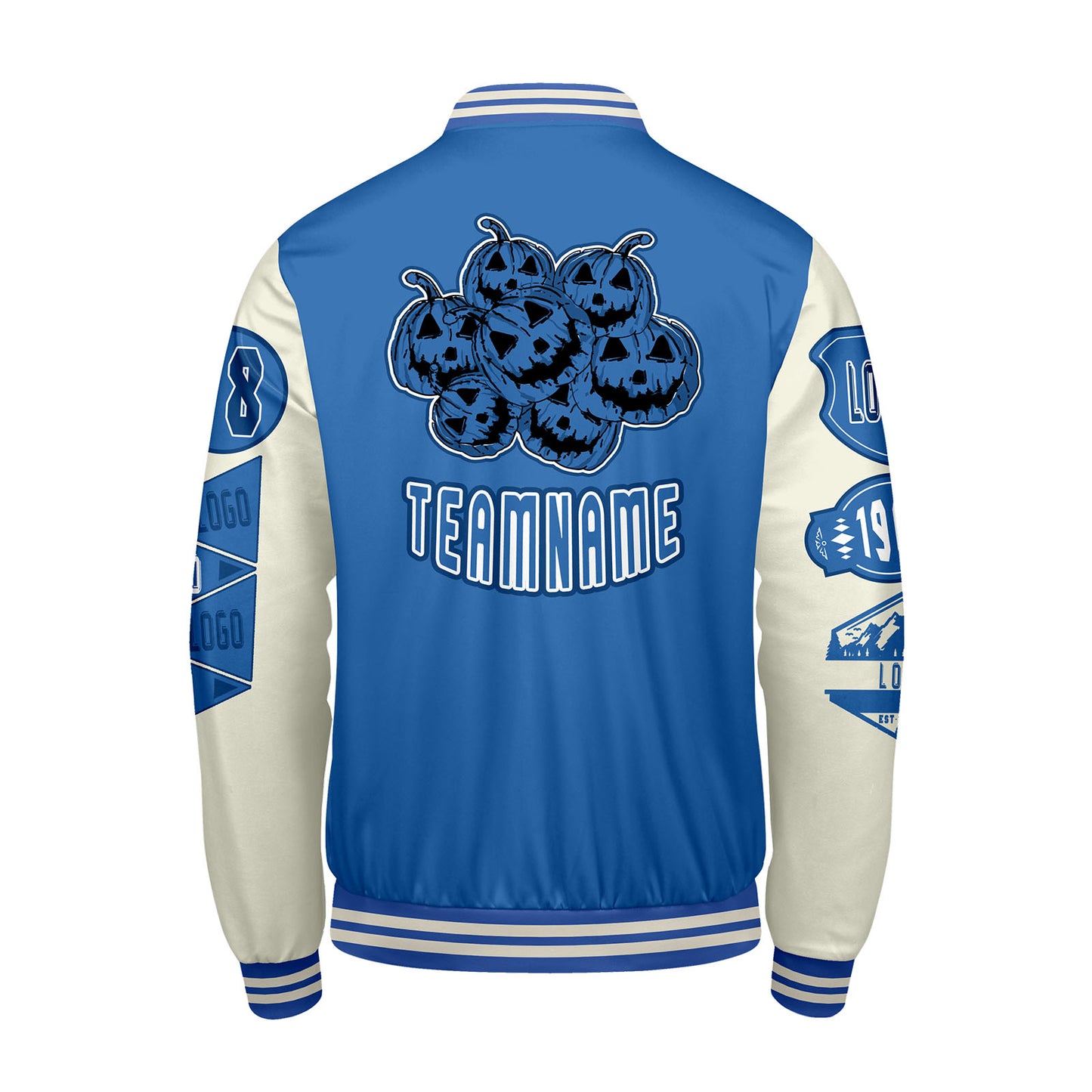 Custom Blue White Letterman Varsity Jacket Personalized Embroidery Printing