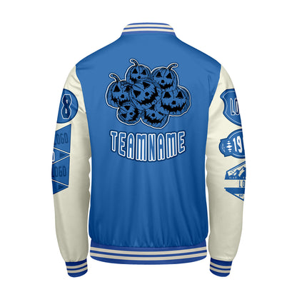 Custom Blue White Letterman Varsity Jacket Personalized Embroidery Printing