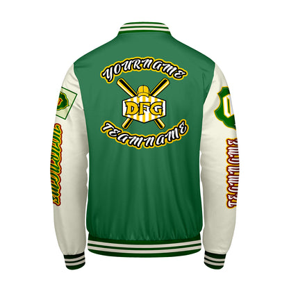 Custom Green White Letterman Varsity Jacket Personalized Embroidery Printing