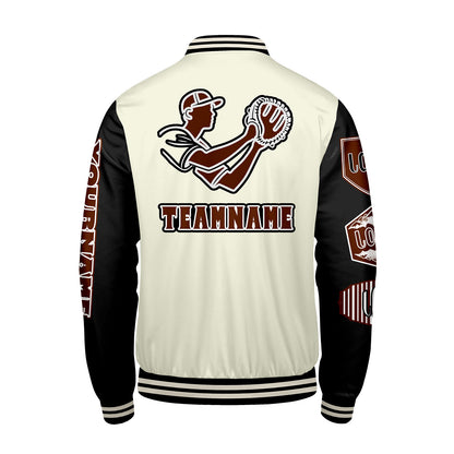 Custom White Black Letterman Varsity Jacket Personalized Embroidery Printing