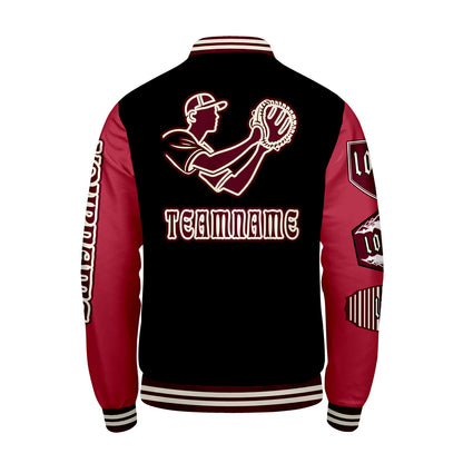 Custom Black Red Letterman Varsity Jacket Personalized Embroidery Printing