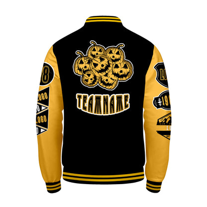 Custom Black Yellow Letterman Varsity Jacket Personalized Embroidery Printing