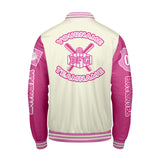 Custom White Pink Letterman Varsity Jacket Personalized Embroidery Printing