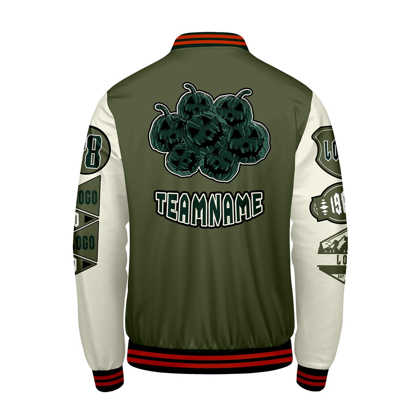 Custom Olive Green White Letterman Varsity Jacket Personalized Embroidery Printing