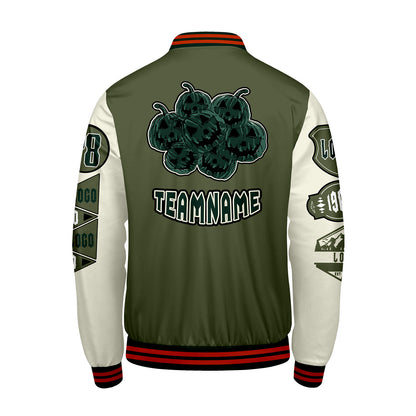 Custom Olive Green White Letterman Varsity Jacket Personalized Embroidery Printing