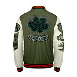 Custom Olive Green White Letterman Varsity Jacket Personalized Embroidery Printing
